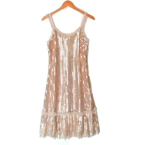 SEE THE SHADES Ruffle Trim Sequined Midi Dress S - Picture 3 of 11